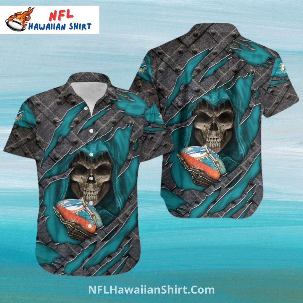 Miami Dolphins Aloha Shirt Grim Reaper Football Theme