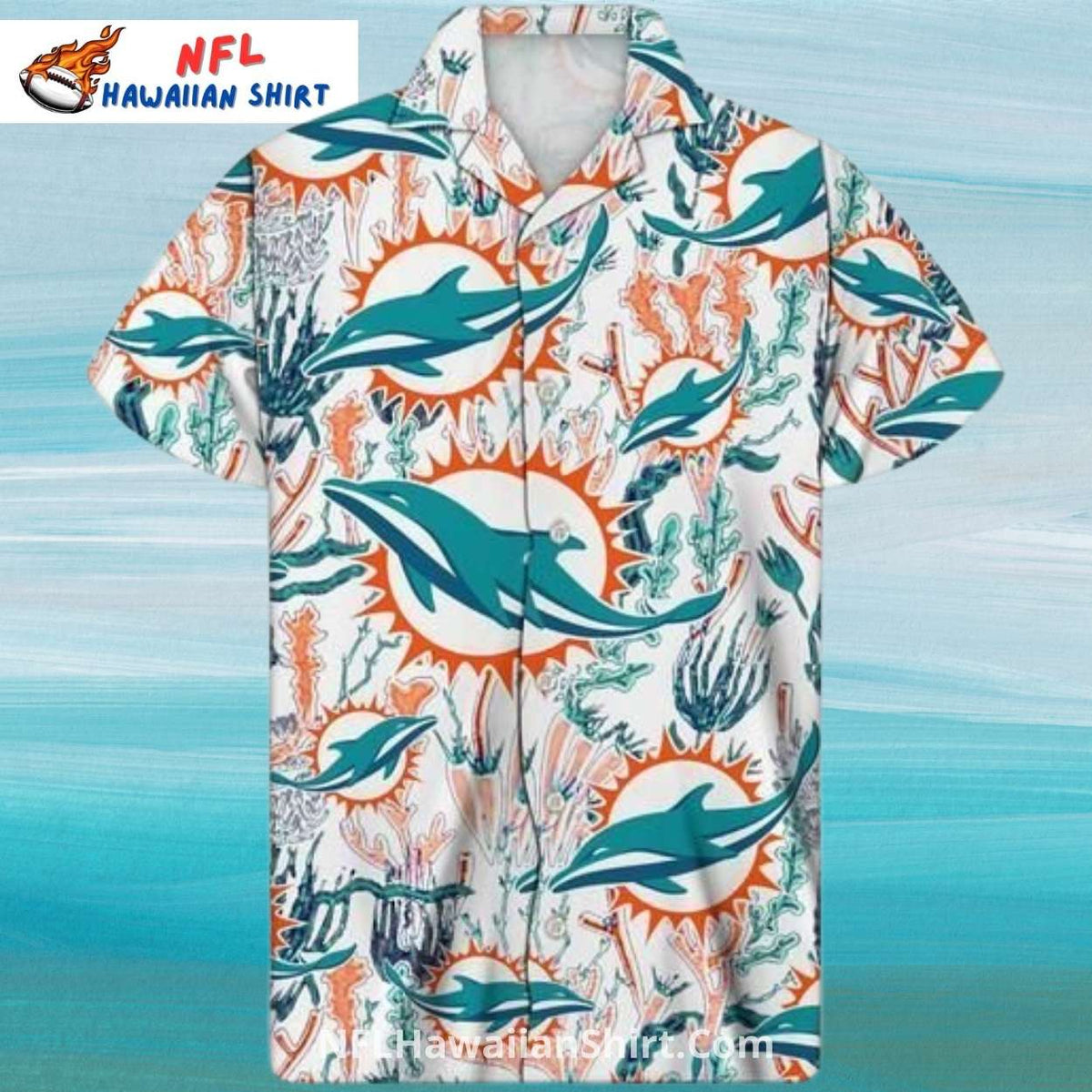 Miami Dolphins Aloha Shirt Ocean Wave Coral Print