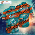 Miami Dolphins Aloha Shirt, Palm Trees And Grunge Design