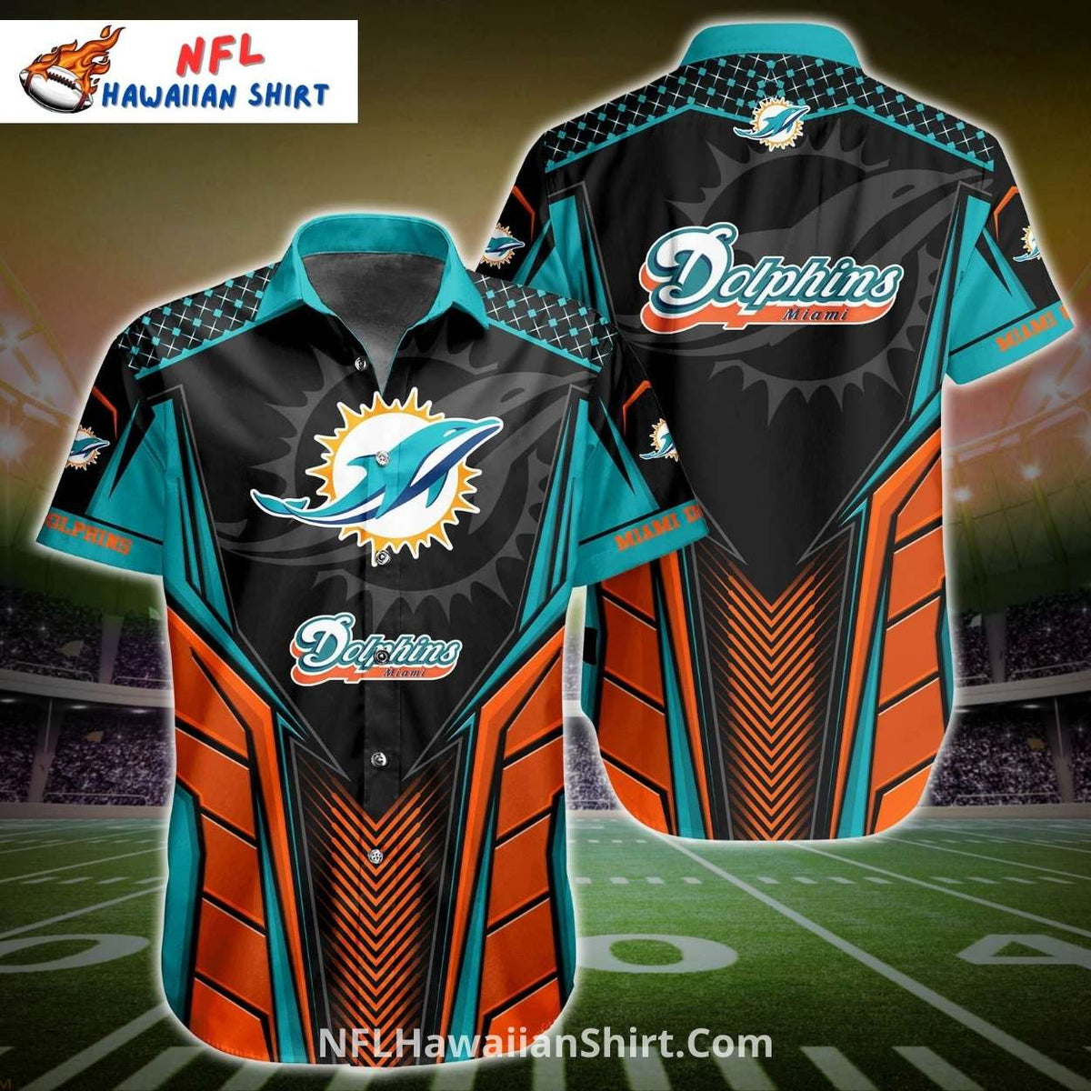 Miami Dolphins Aloha Shirt – Palm Trees And Grunge Dolphins Look