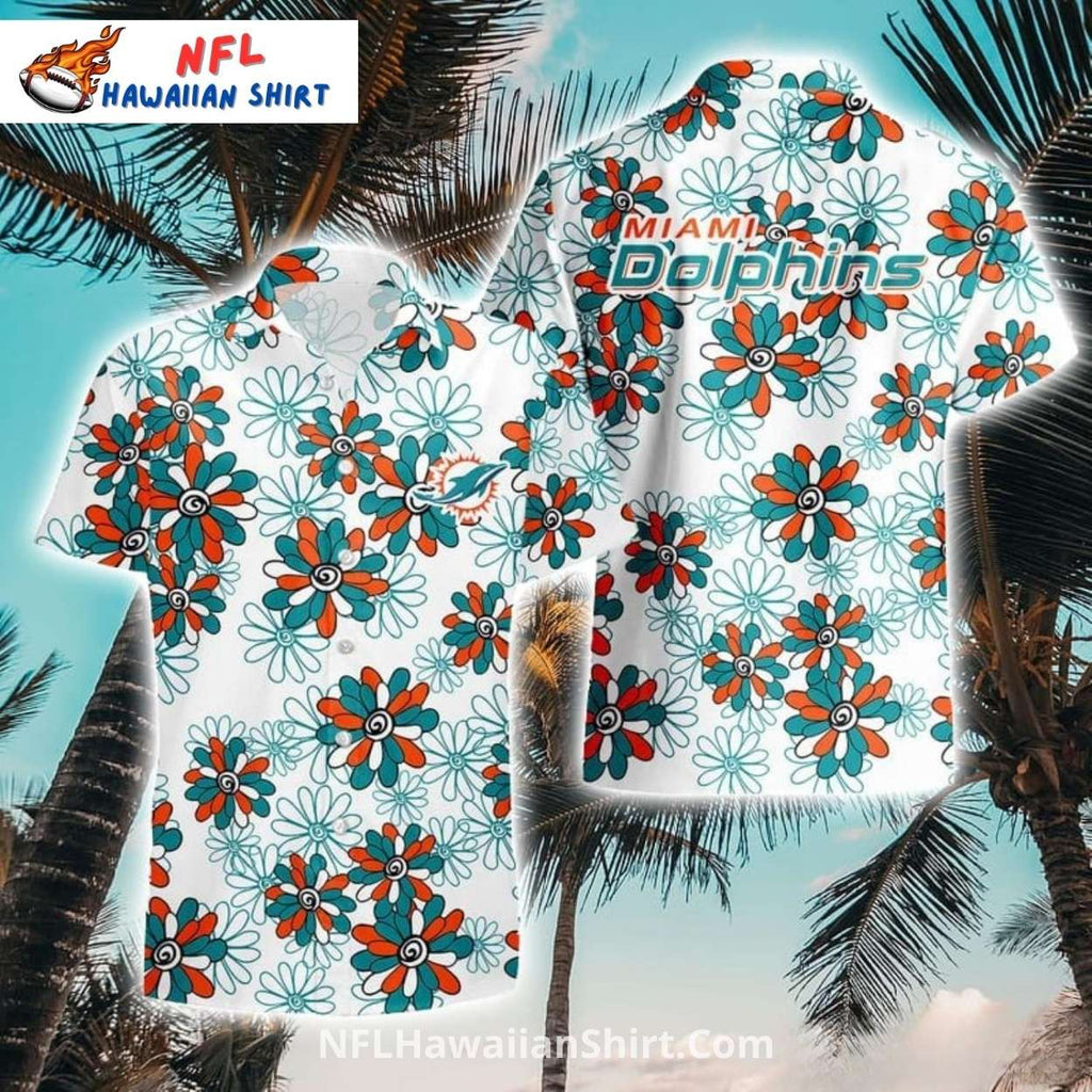 Miami Dolphins Aloha Shirt Retro Floral Swirl Pattern