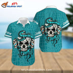 Miami Dolphins Aloha Shirt, Skull And Snake Reptile Design
