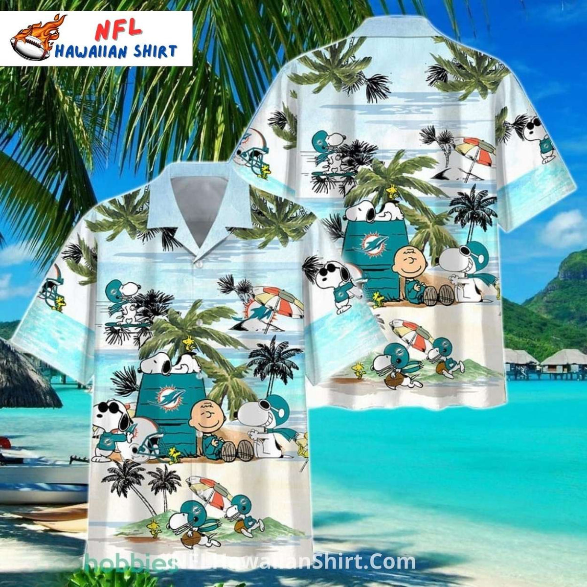 Miami Dolphins Aloha Shirt Snoopy Beach Vacation Theme