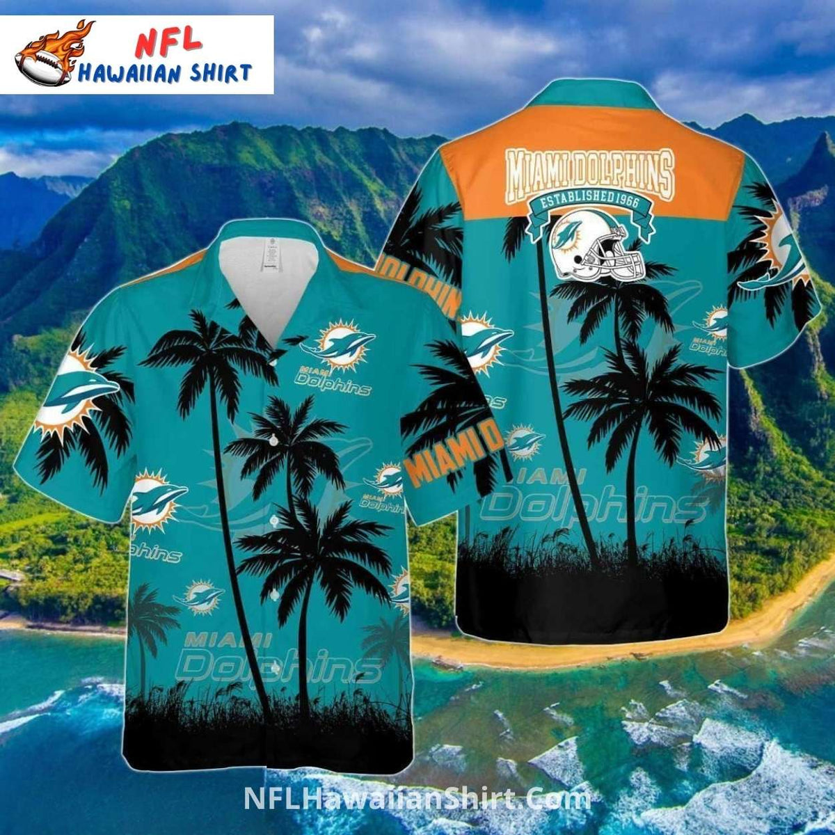 Miami Dolphins Aloha Shirt Sunset Palm Tree Theme
