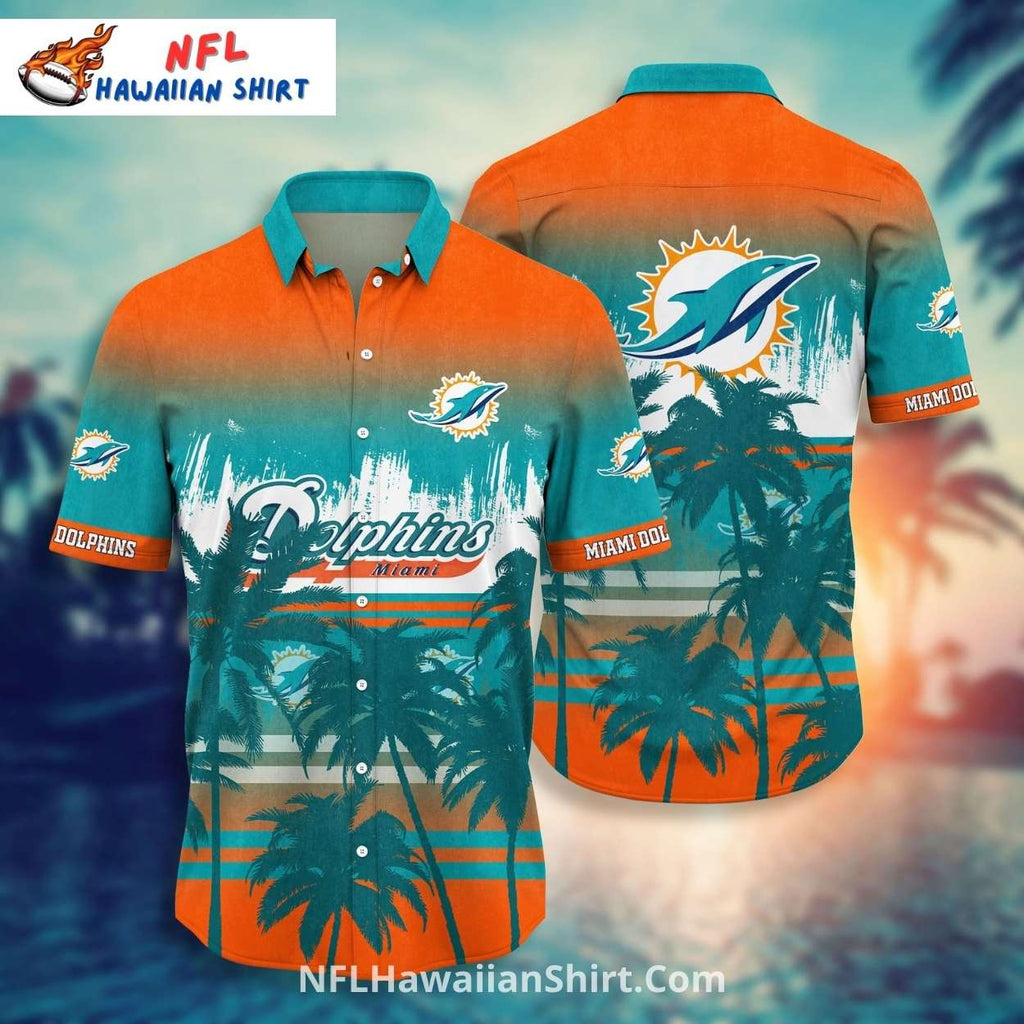 Miami Dolphins Aloha Shirt, Tropical Sunset Palm Design