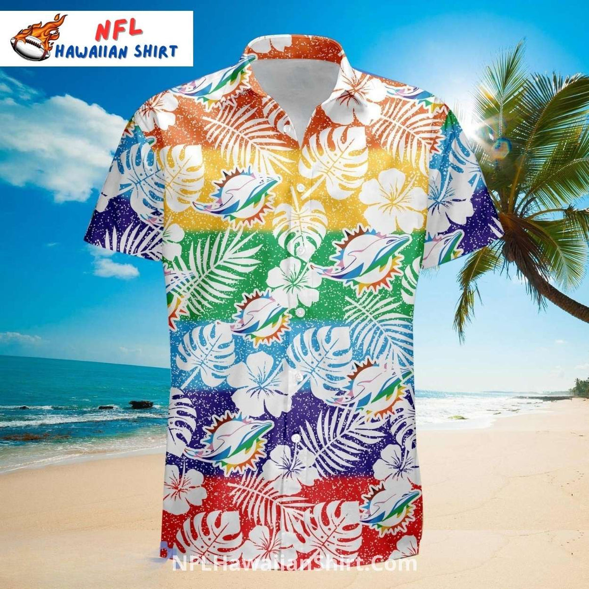 Miami Dolphins Aloha Shirt Vibrant Rainbow Floral Design