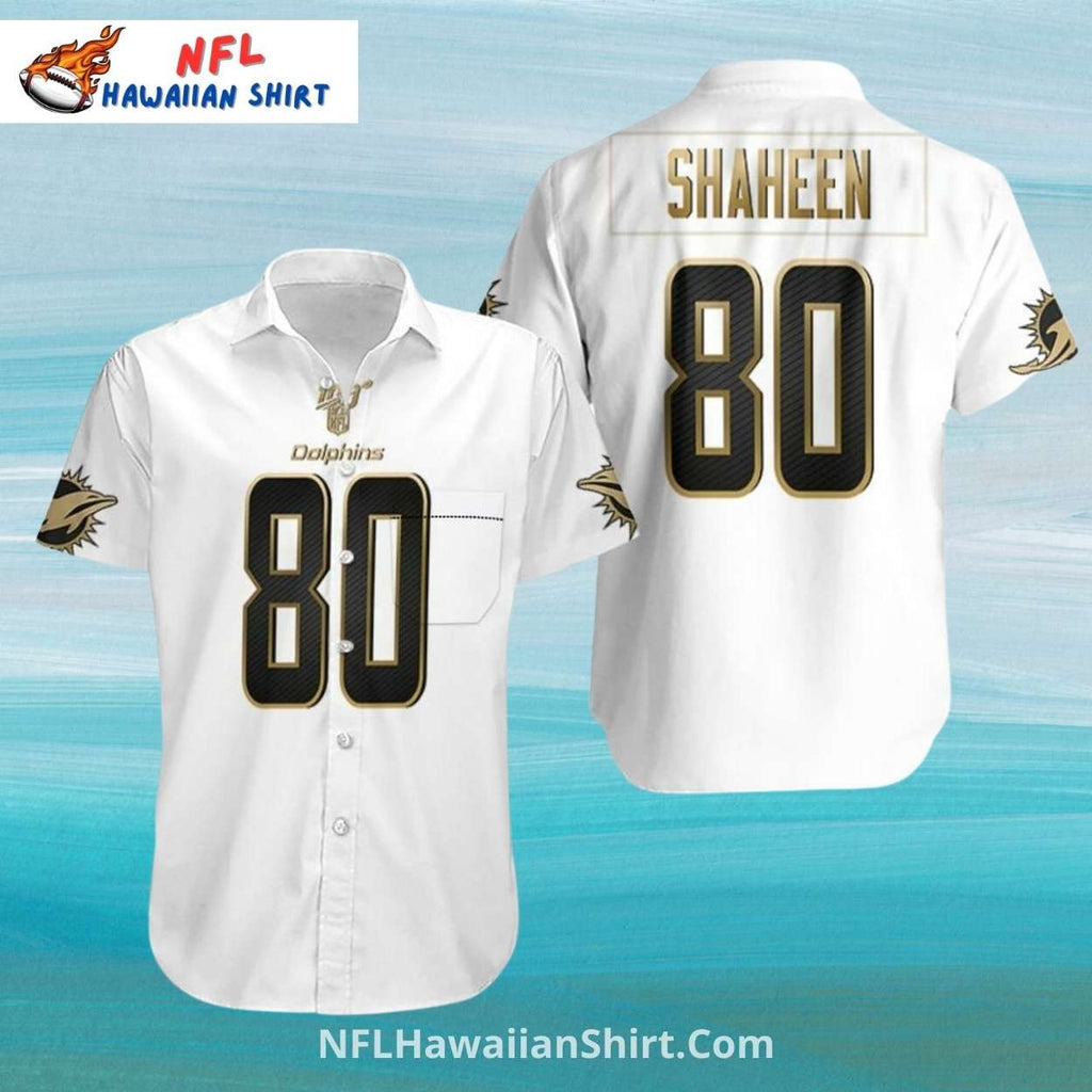 Miami Dolphins Aloha Shirt, White And Gold Player Jersey Look