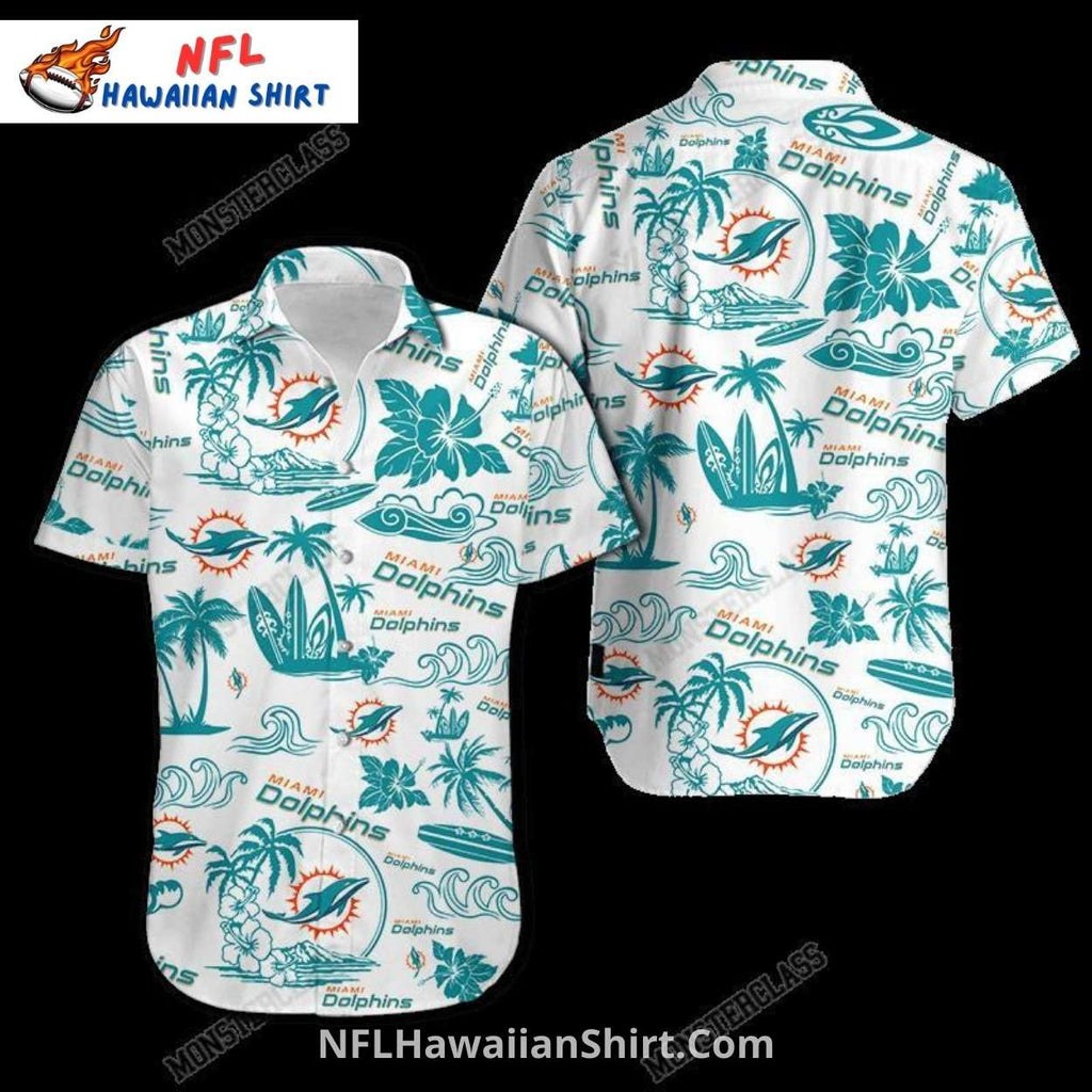 Miami Dolphins Aloha Shirt, White Beach And Surf Design