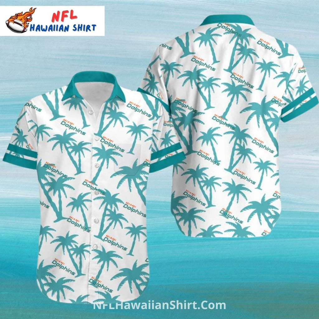 Miami Dolphins Aloha Shirt, White Palm Tree Tropical Theme