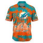 Miami Dolphins Hawaiian Shirt – Bold Artistic Aqua and Orange Color Swirls