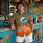 Miami Dolphins Hawaiian Shirt – Bold Artistic Aqua and Orange Color Swirls