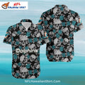 Miami Dolphins Hawaiian Shirt Skull Floral Black Design