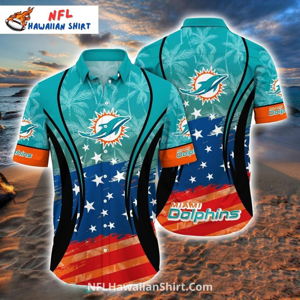 Miami Dolphins Hawaiian Shirt USA Flag Palm Design