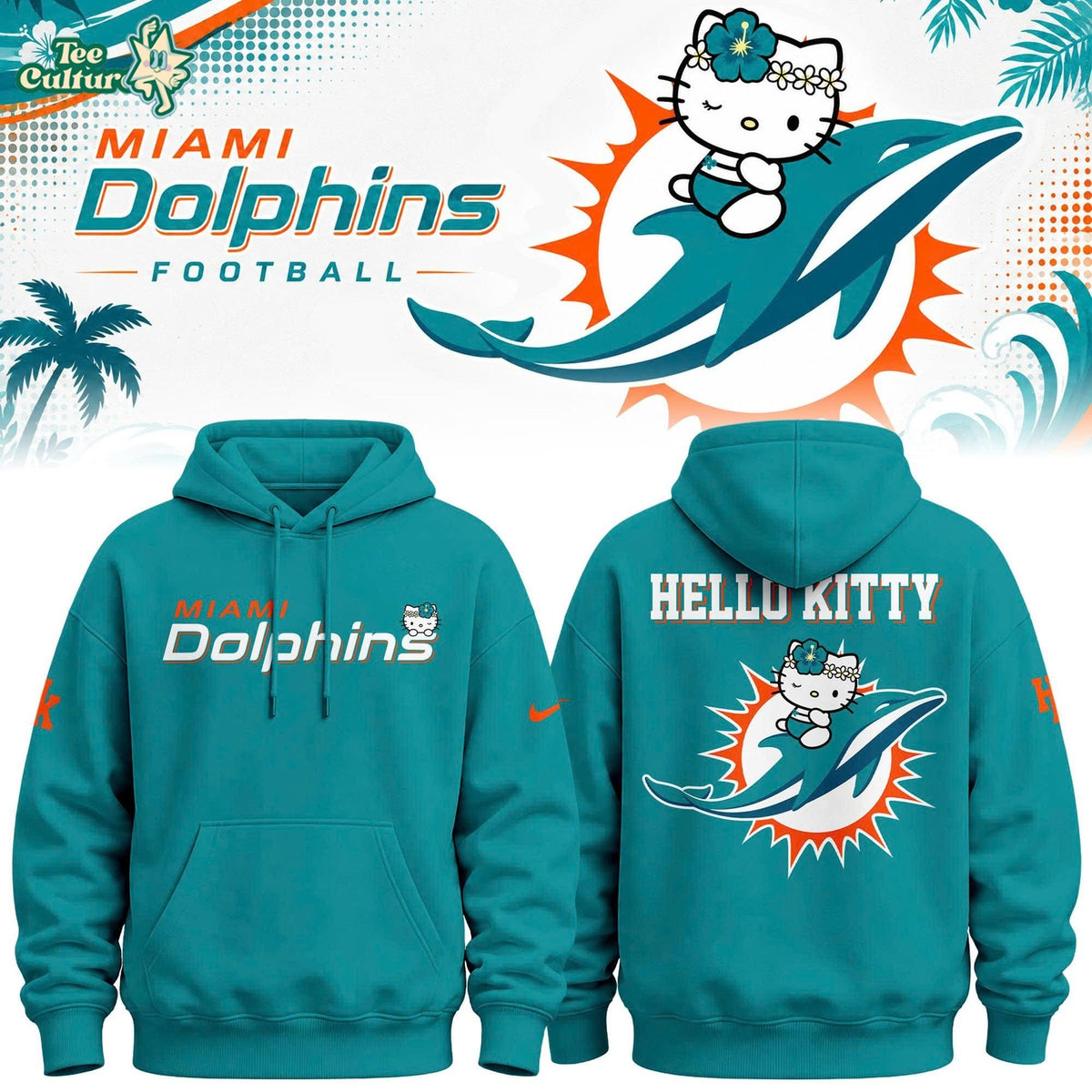 Miami Dolphins Hello Kitty 2026 Marine Blue Special Hoodie