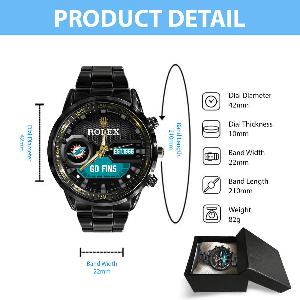 Miami Dolphins x Rolex Black Stainless Steel Watch - MAITM13214