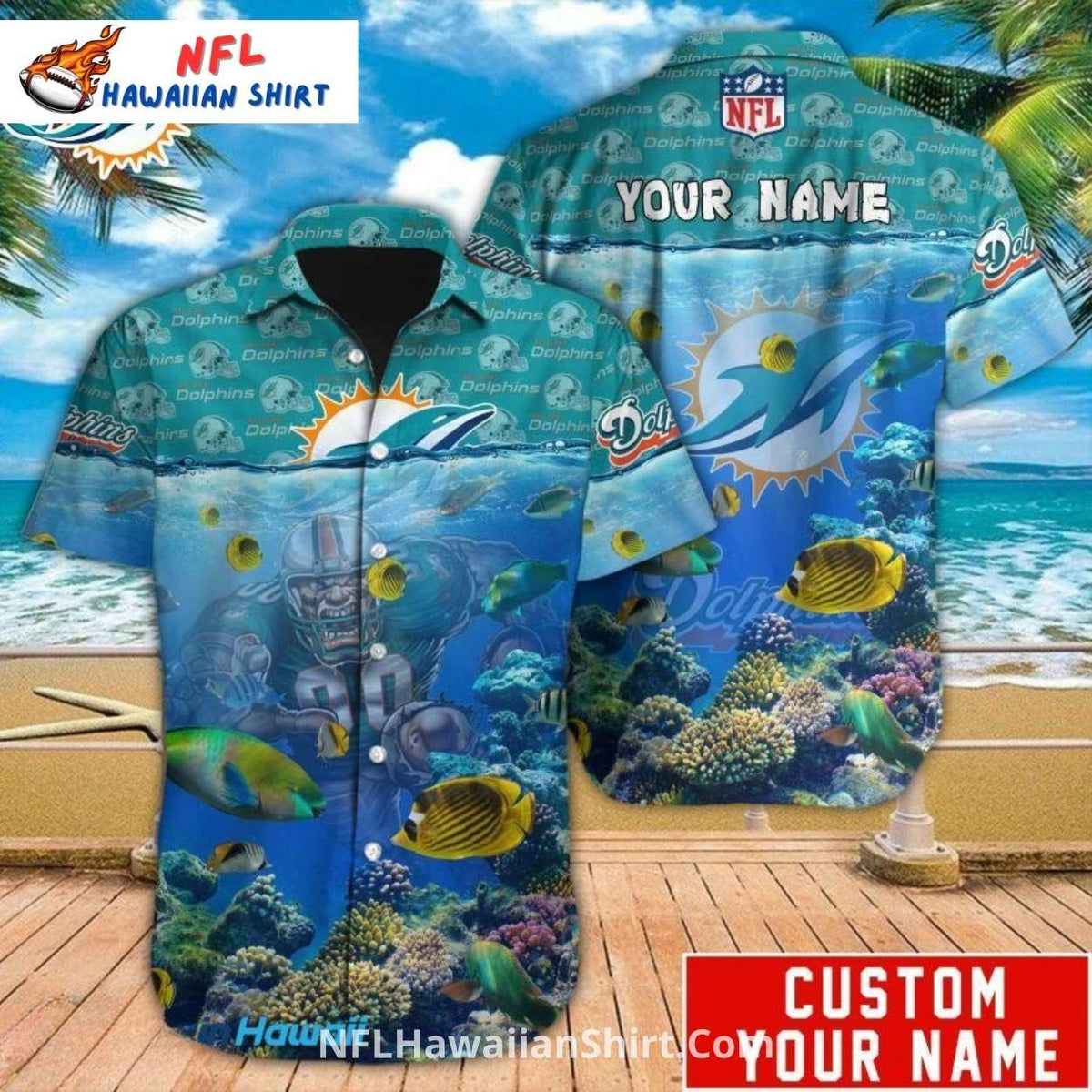 Miami Dolphins Underwater Theme Aloha Shirt