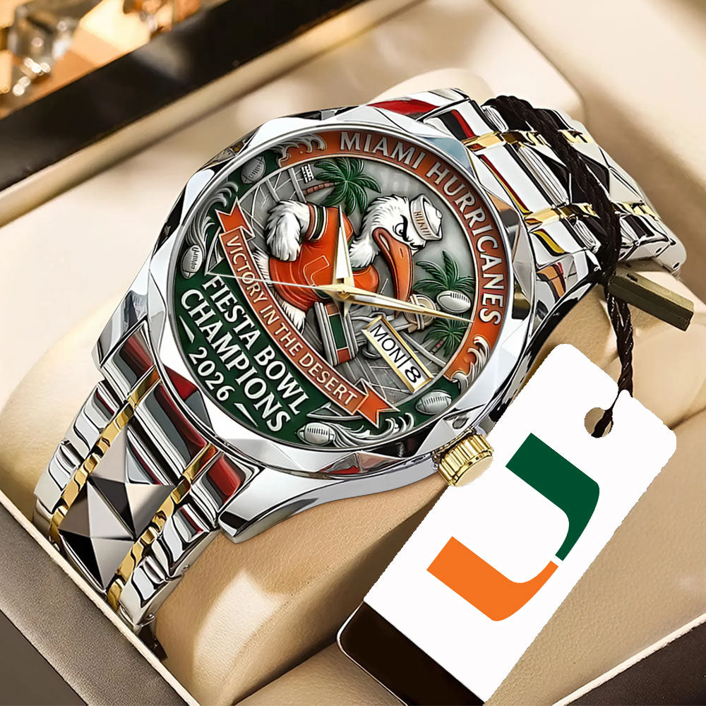 Miami Hurricanes Football 2026 Fiesta Bowl Champions Alloy Luxury Quartz Watch - TANTN20139