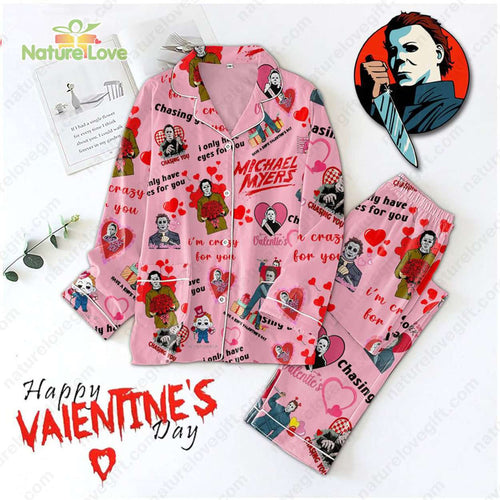 Michael Myers Valentine Day Horror Movie Pink Pajamas Set