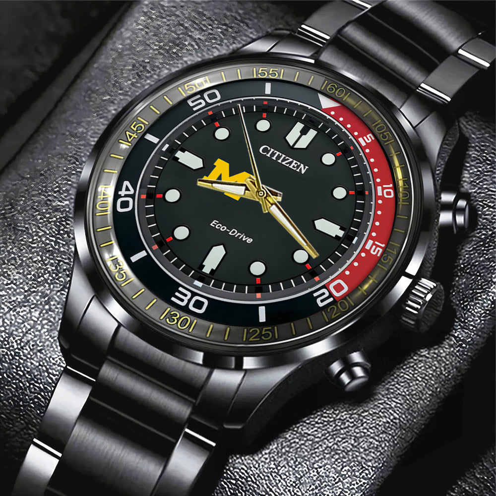 Michigan Wolverines Men's Basketball Black Stainless Steel Watch - TMTHU5084