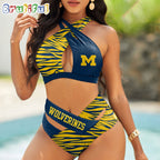 Michigan Wolverines Zebra Women Bikini Set Sporty Bikini Sets