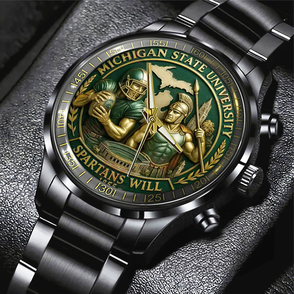 Michigan State Spartans Football Black Stainless Steel Watch - TANTN17942
