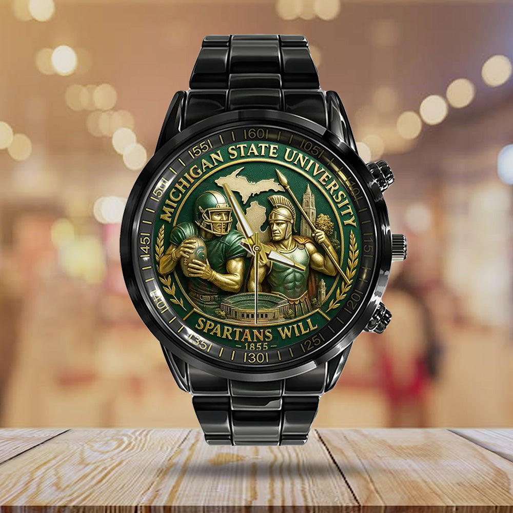 Michigan State Spartans Football Black Stainless Steel Watch - TANTN17942