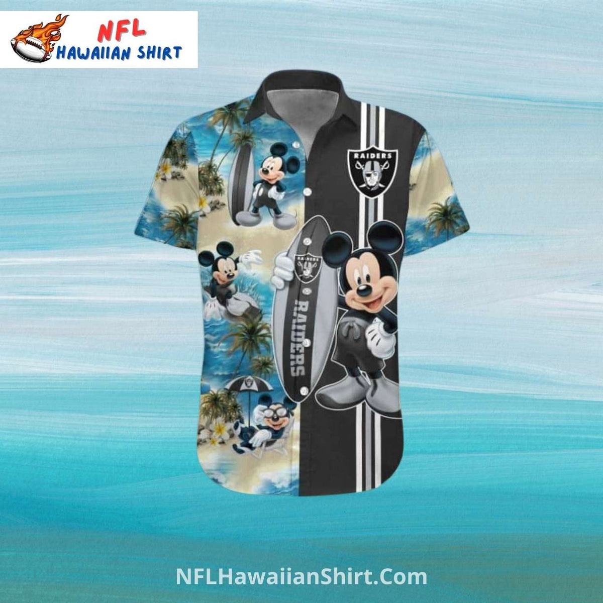 Mickey Mouse And Surfboard Design Raiders Hawaiian Shirt