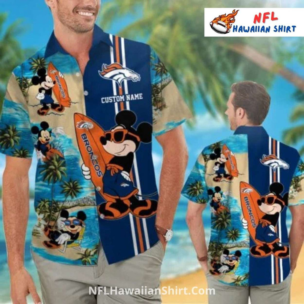 Mickey Surf Custom Name Denver Broncos Hawaiian Shirt
