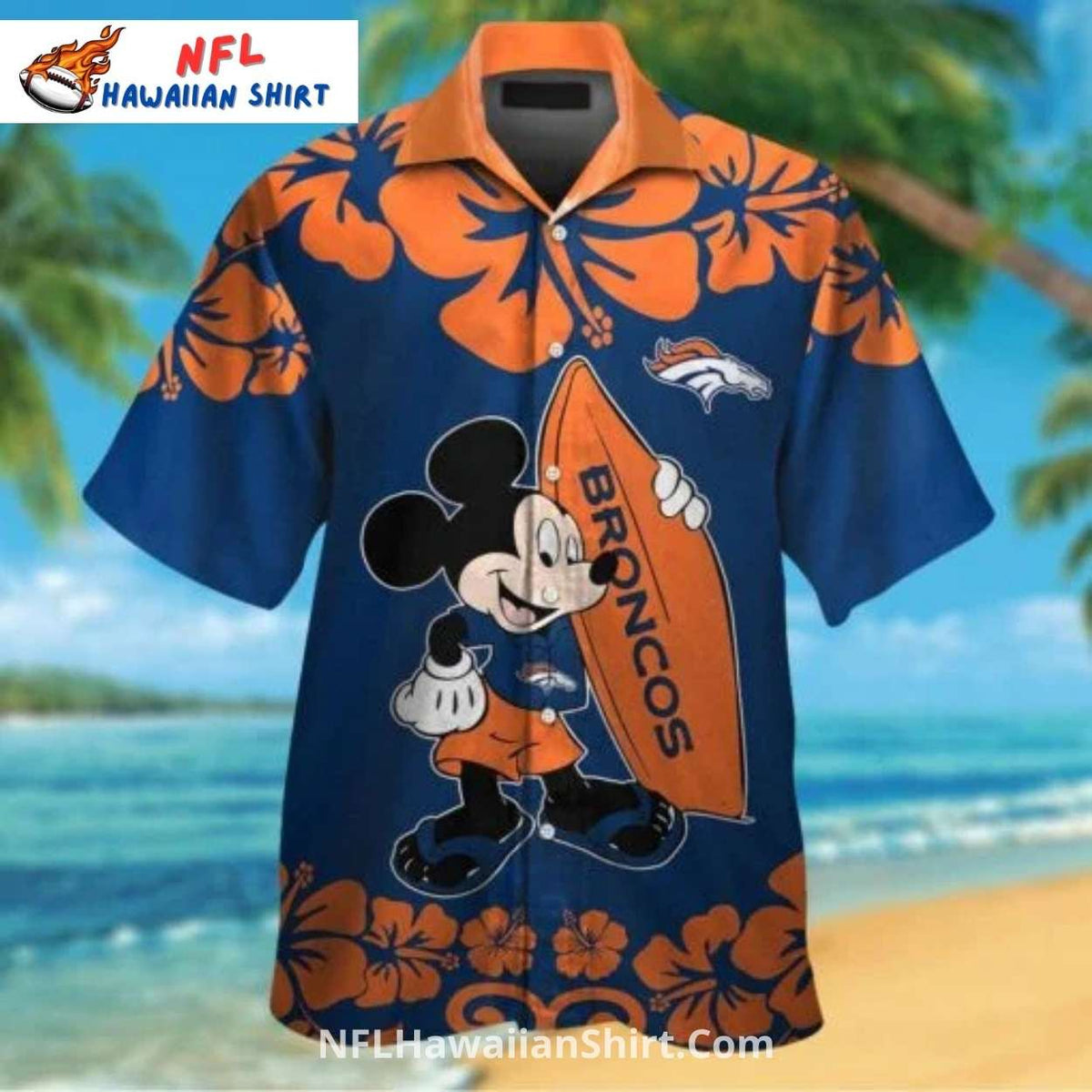 Mickey Surfing Denver Broncos Aloha Shirt