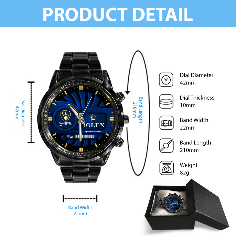 Milwaukee Brewers Black Stainless Steel Watch - MAITM13438