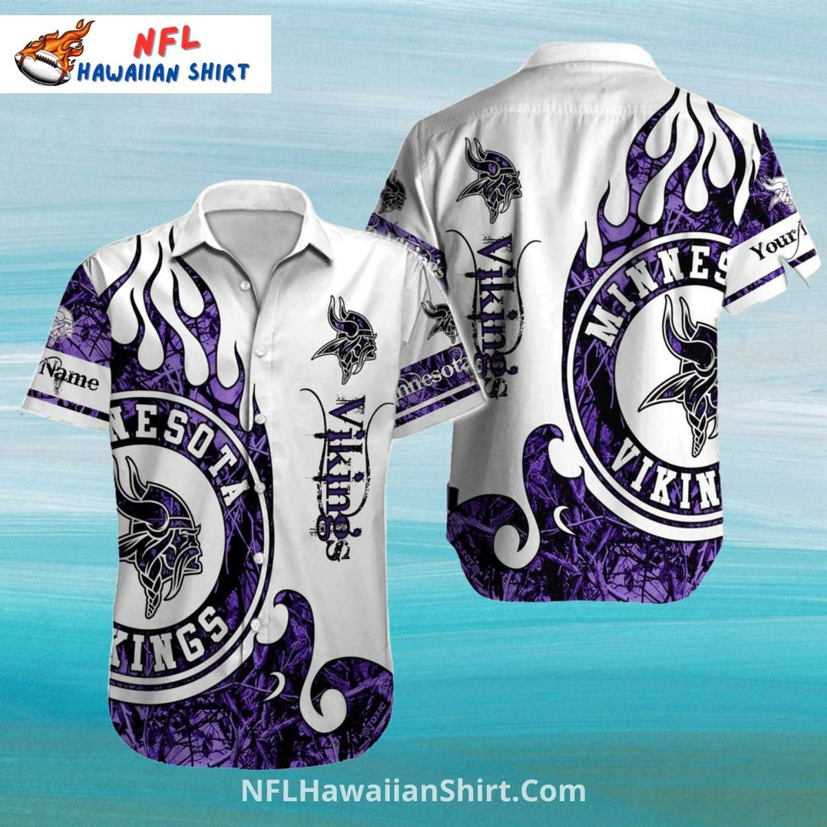 Minnesota Vikings Aloha Shirt With Purple Flame Design