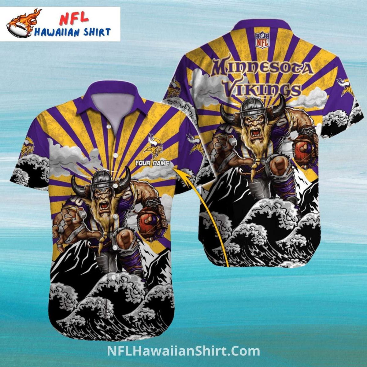 Minnesota Vikings Aloha Shirt With Storm And Viking Warrior
