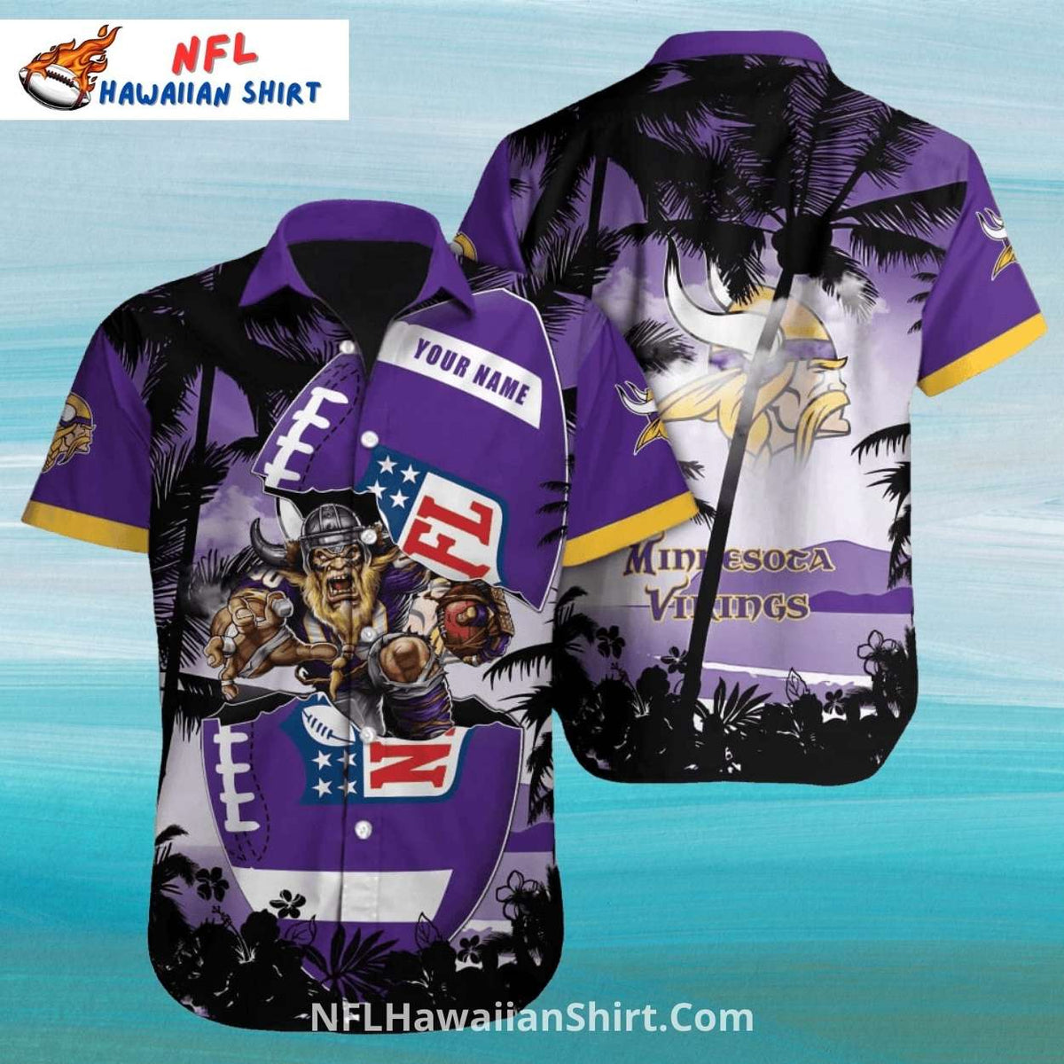 Minnesota Vikings Aloha Shirt With Warrior and Shield Print