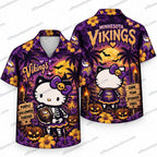 Minnesota Vikings Hello Kitty Skeleton Halloween Hawaiian Shirt