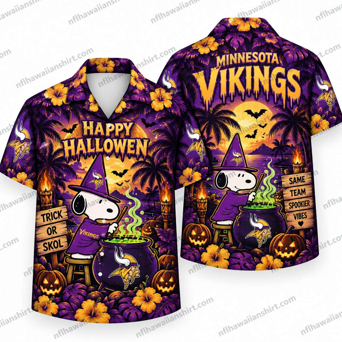 Minnesota Vikings Snoopy Witch Halloween Hawaiian Shirt
