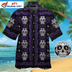 Minnesota Vikings Sugar Skull Pattern Hawaiian Shirt – Dark Style