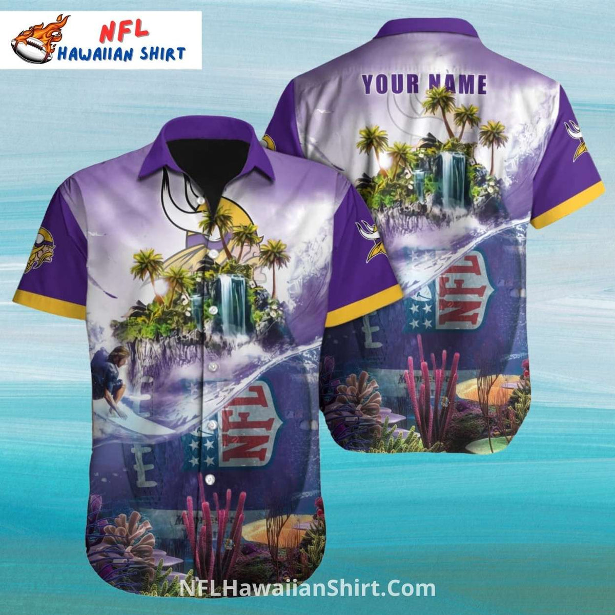 Minnesota Vikings Tropical Waterfall Aloha Shirt