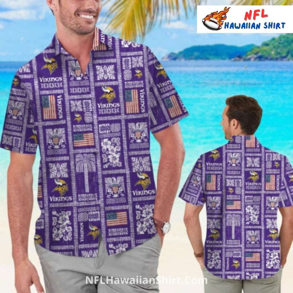 Minnesota Vikings USA Flag Pattern Aloha Shirt Hawaiian
