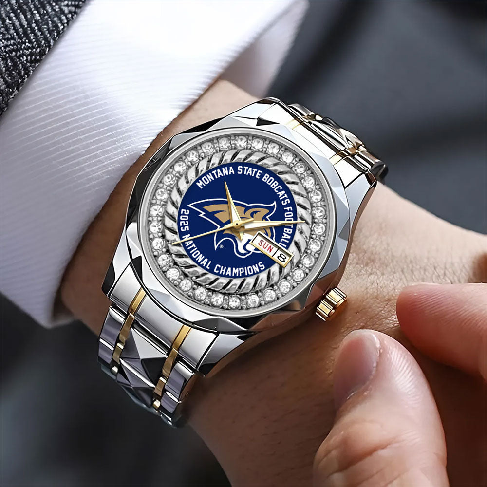 Montana State Bobcats Football 2025 National Champions Alloy Luxury Quartz Watch - MAITM14961