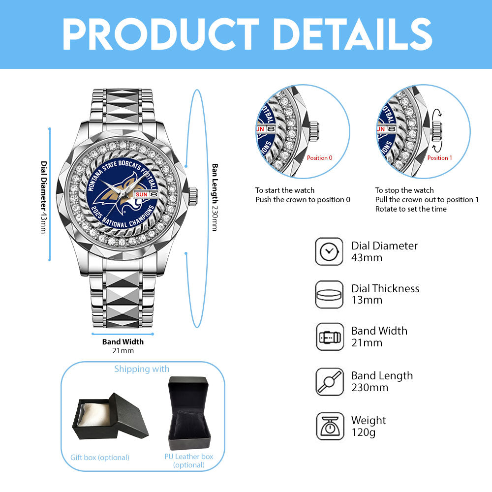 Montana State Bobcats Football 2025 National Champions Alloy Luxury Quartz Watch - MAITM14961