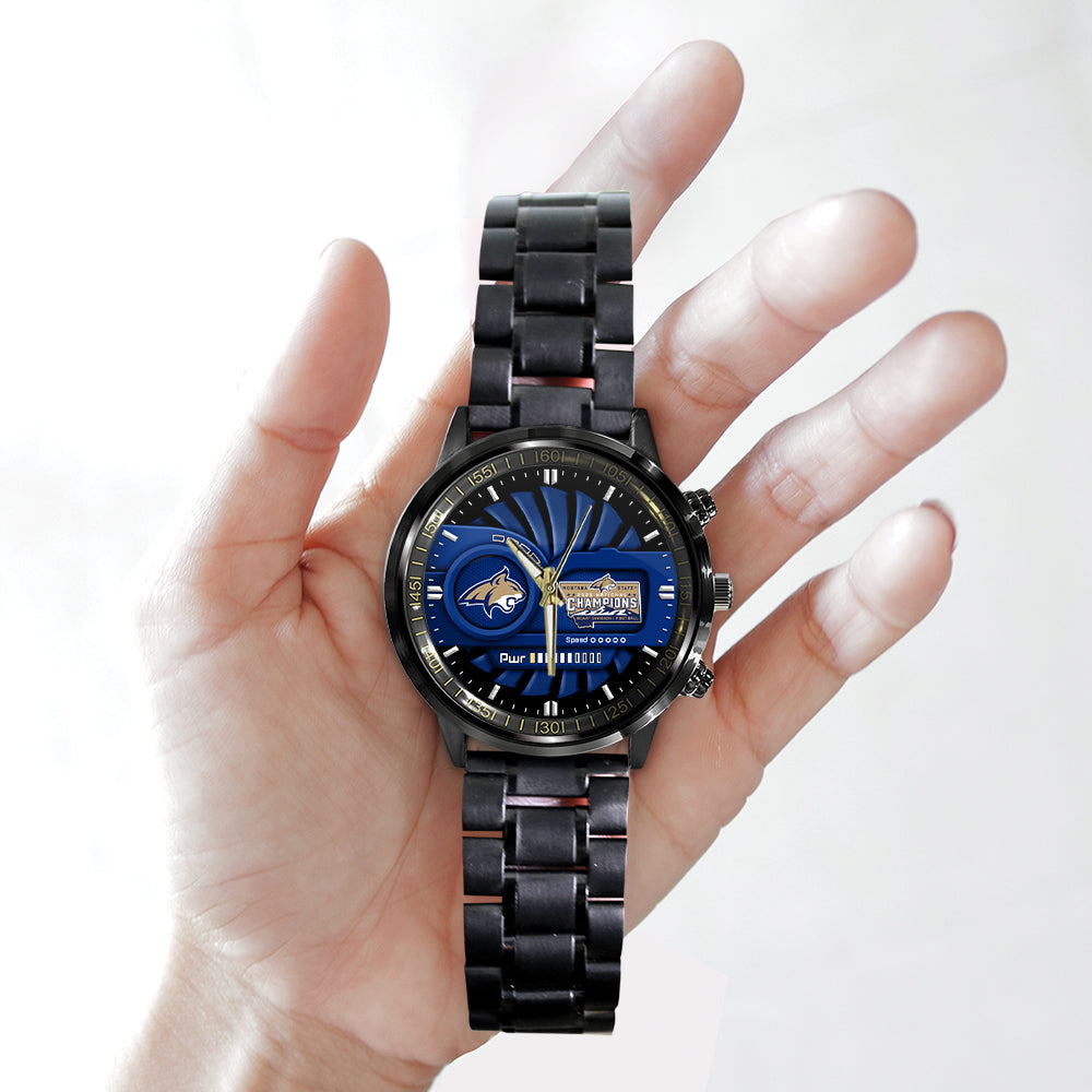 Montana State Bobcats Football 2025 National Champions Black Stainless Steel Watch - MAITM14745