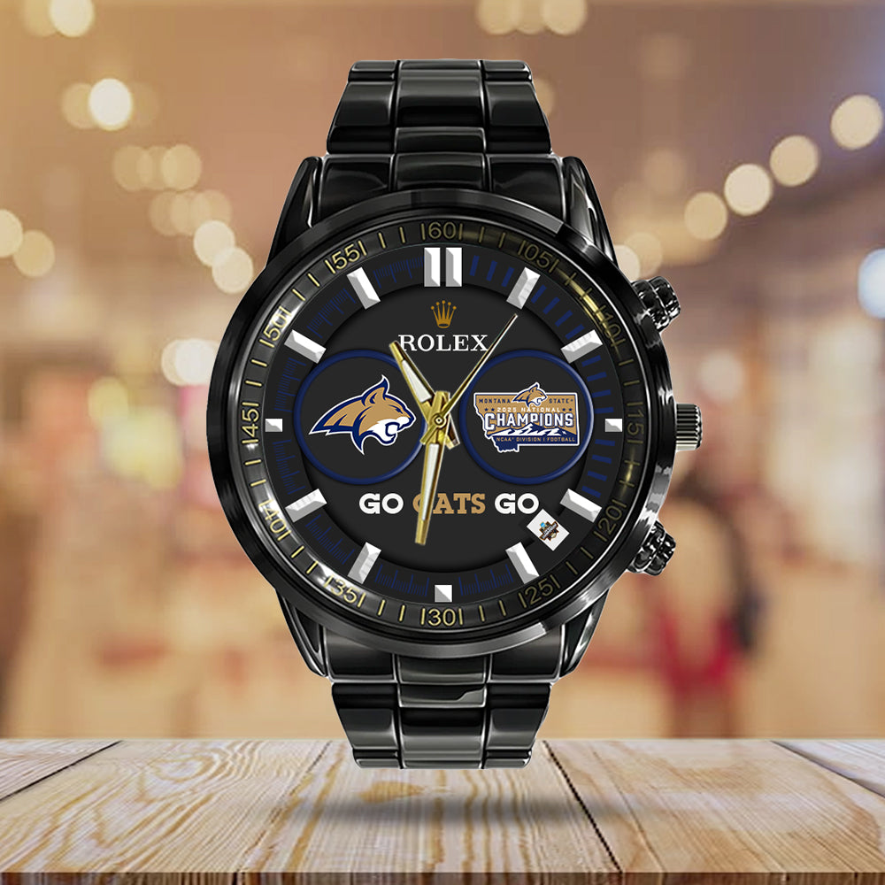 Montana State Bobcats Football 2025 National Champions Black Stainless Steel Watch - MAITM14755