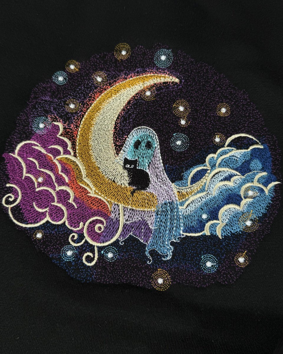 Moon and Ghost Embroidered Sweatshirt