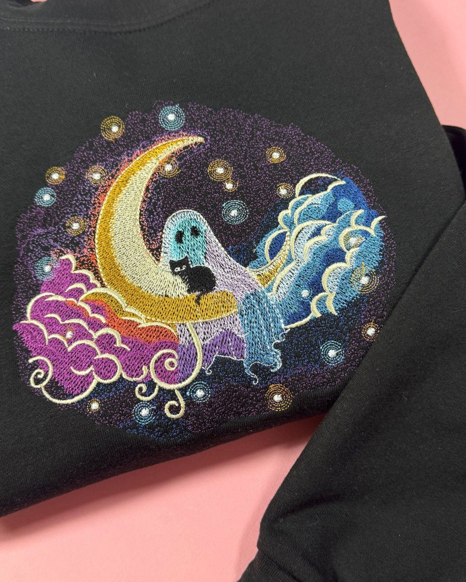 Moon and Ghost Embroidered Sweatshirt