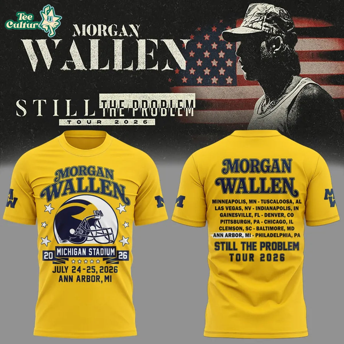 Morgan Wallen X Michigan Wolverines Football – Still The Problem Tour 2026 Limited Edition Shirt Yellow Ver2
