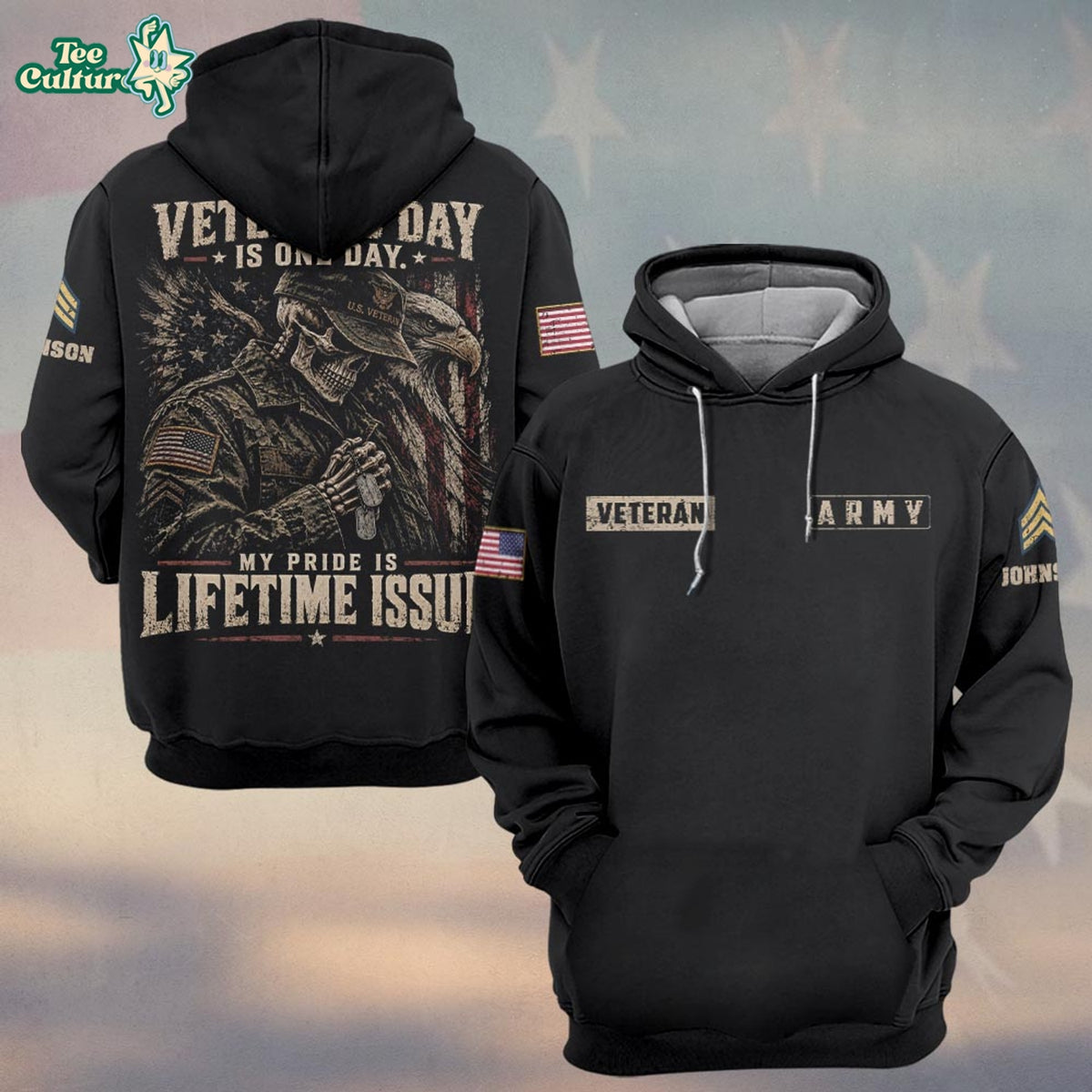 My Pride Is Lifetime Issue, Personalized Vintage Veteran Dad Pride – Hoodie