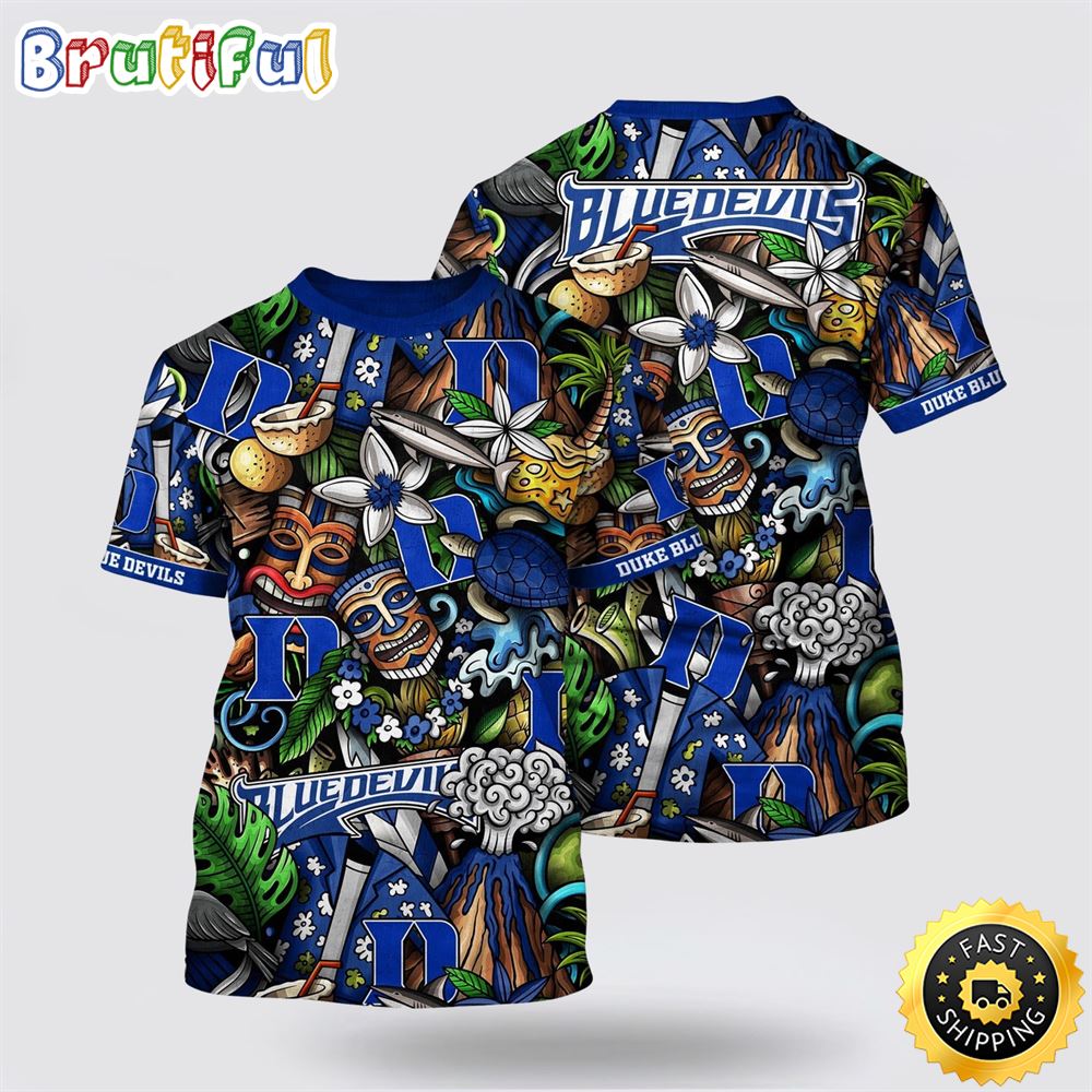 NCAA Duke Blue Devils Hawaiian Flower All Over Print 3D T Shirt Show Your Support For Your Team