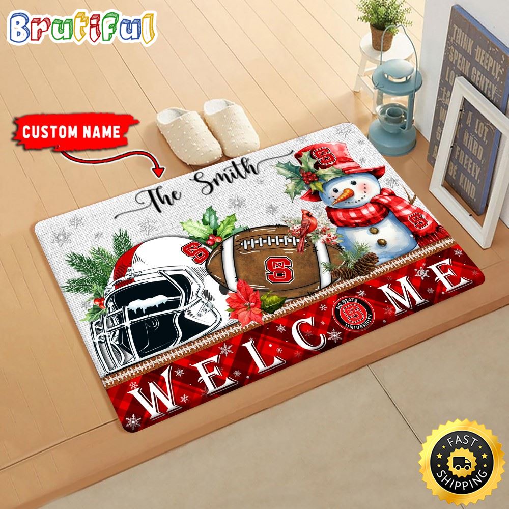 NCAA NC State Wolfpack Doormat Welcome Christmas Custom Name Football Doormat