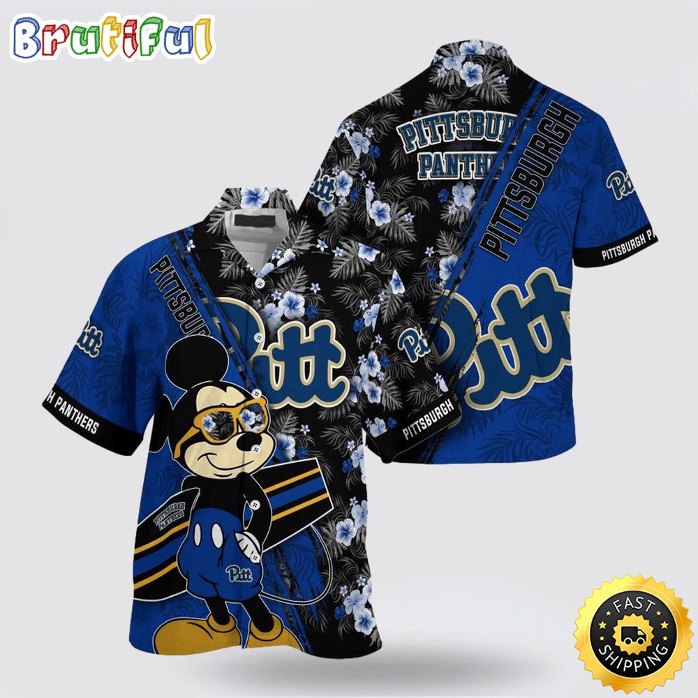 NCAA Pittsburgh Panthers Hawaiian Shirt Mickey And Floral Pattern