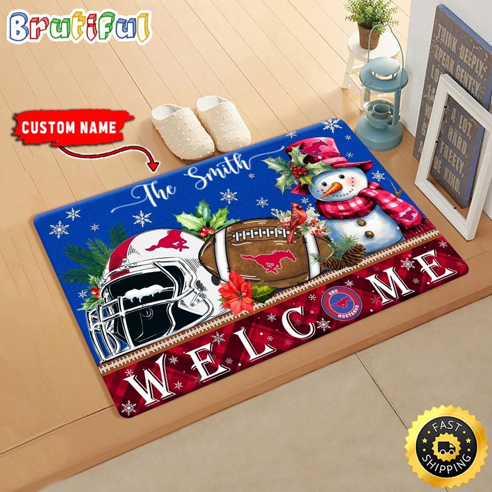 NCAA SMU Mustangs Doormat Welcome Christmas Custom Name Football Doormat